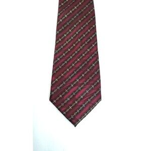 Fratello Men's Formal Necktie Tie Burgundy Gold Blue Diagonal Design 56Lx3.75W